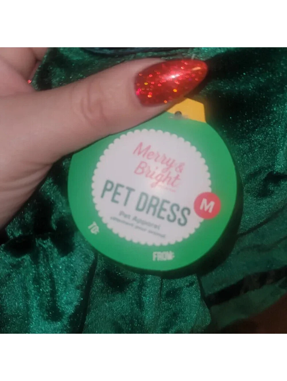 MERRY & BRIGHT GREEN VELVET HOLIDAY DOG DRESS SIZE MEDIUM NWT